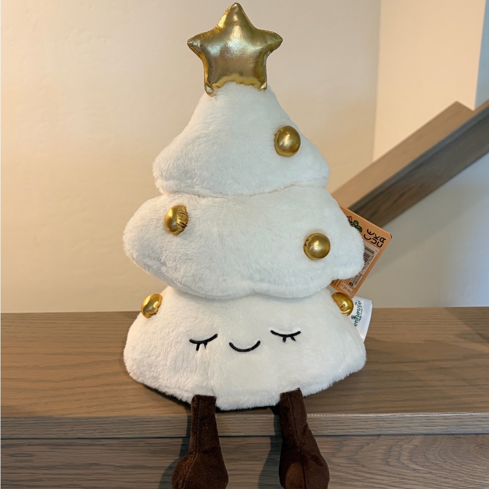 🎄Greenhouse By Russ Keliana White & Gold Faux Fur Christmas Tree Plush 12” BNWT